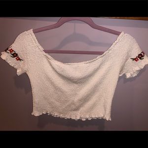 White L.A. Hearts off the shoulder crop top